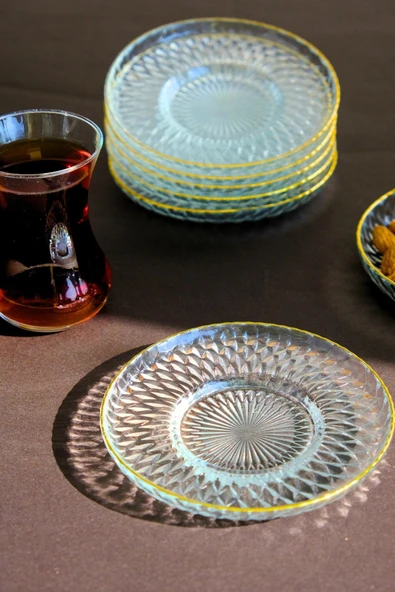 TABAK EVİ Altın Yaldız Cam Çay Tabağı 12cm 6 lı 2494 ürün görseli 1