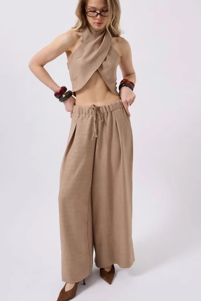 Düşük Bel Oversize Keten Pantolon - Resim 3