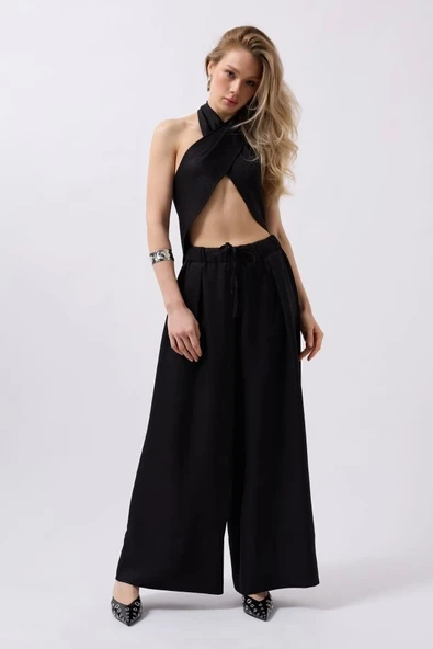 Düşük Bel Oversize Keten Pantolon - Resim 3