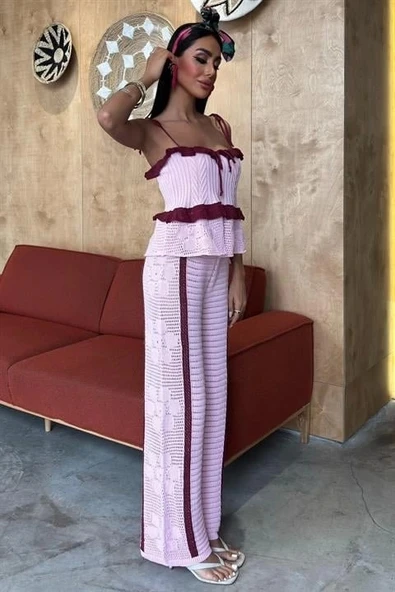 Askılı Bluz Pantolon Triko Takım 10114 - Resim 2
