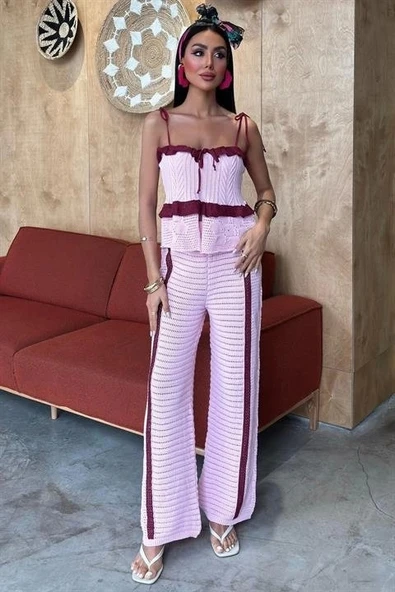 Askılı Bluz Pantolon Triko Takım 10114 - Resim 5