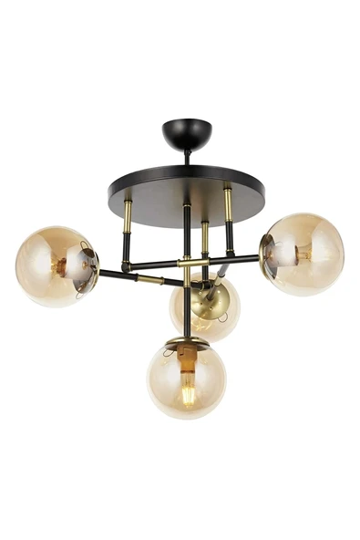 AVONNI AV-60327-4T-BSY Siyah Boyalı Modern Avize E27 Metal Cam 40cm ürün görseli 1