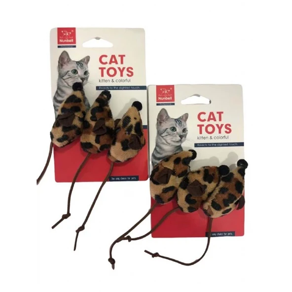 Nunbell Tüylü Fare Leopar Desen 3'Lü Kedi Oyuncağı ürün görseli 1
