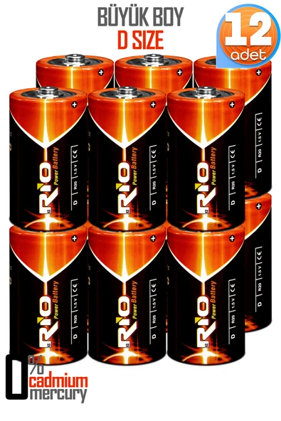 Rio 12li Büyük Boy Pil R20 D-Size Pil D Boy Pil Oyuncak Pili Çinko Karbon Pil Zn-C 1.5 V ürün görseli 1