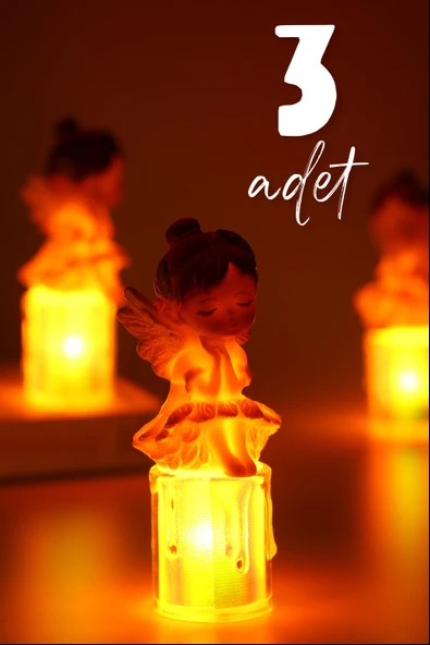 3LÜ Led Mum Kanatlı Melek Tip Dumansız Pilli Alevli Dekoratif Yapay Mum Işıldak Mor 1037-7 ürün görseli 1