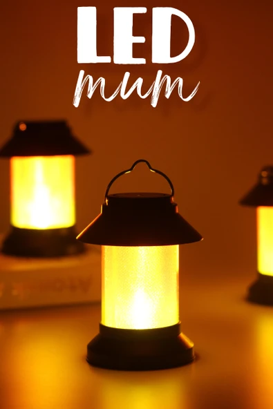3LÜ Led Mum Sokak Lambası Tip Kulplu Dumansız Pilli Alevli Dekoratif Yapay Mum Işıldak Siyah 1036-9 ürün görseli 1