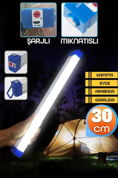 Şarjlı Işıldak Mıknatıslı Kamp Lambası El Feneri 3 MOD Elektrikli Acil Durum Feneri 30cm PR303 ürün görseli 1