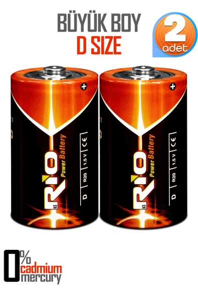 Rio 2li Büyük Boy Pil R20 D-Size Pil D Boy Pil Oyuncak Pili Çinko Karbon Pil Zn-C 1.5 V ürün görseli 1
