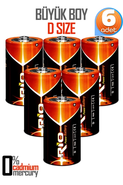 Rio 6lı Büyük Boy Pil R20 D-Size Pil D Boy Pil Oyuncak Pili Çinko Karbon Pil Zn-C 1.5 V ürün görseli 1
