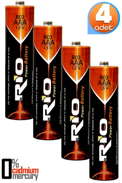 Rio 4lü AAA R03 İnce Kalem Pil Kumanda Pili Çinko Karbon Pil Zn-C 1.5V ürün görseli 1
