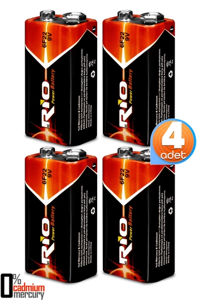 Rio 4lü 9V Volt Kare Pil Elektronik Pili Çinko Karbon Pil Zn-C 9 V ürün görseli 1