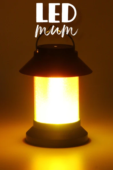 Led Mum Sokak Lambası Tip Kulplu Dumansız Pilli Alevli Dekoratif Yapay Mum Işıldak Siyah 1036-9 ürün görseli 1