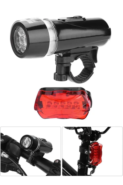 Ön-Arka Set Bisiklet Feneri Pilli 500 Lümen 3 MOD Flaşörlü Bisiklet Farı LED Işık Siyah 4414 ürün görseli 1
