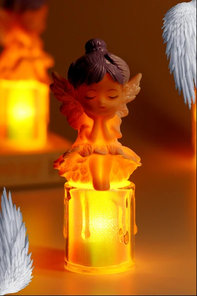 Led Mum Kanatlı Melek Tip Dumansız Pilli Alevli Dekoratif Yapay Mum Işıldak Mor 1037-7 ürün görseli 1