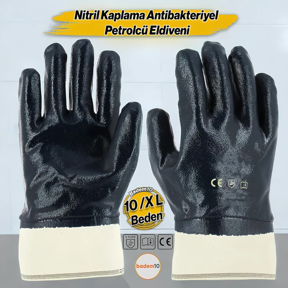 Nitril Kaplı Petrolcü İş Eldiveni 10 Numara XL Beden Kalın Koruma İnşaat Sanayi El Eldiven ürün görseli 1