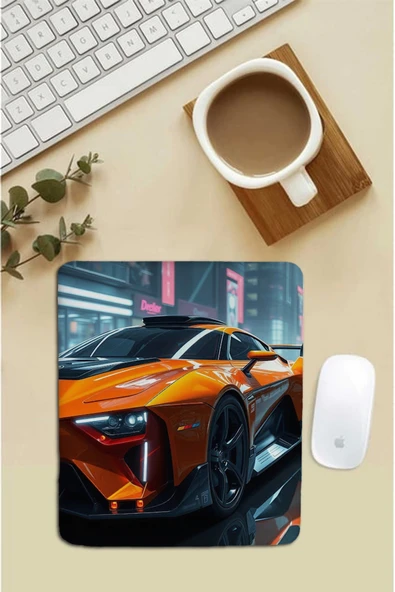 SonicTouch Bilek Destekli Turuncu Yarış Arabası Dikdörtgen Pürüzsüz Yüzey Dikişsiz Mouse Pad 18x22cm ürün görseli 1