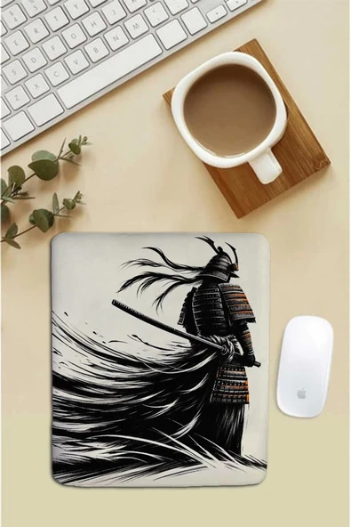SonicTouch Bilek Destekli Samuray Siyah Beyaz Dikdörtgen Pürüzsüz Yüzey Dikişsiz Mouse Pad 18x22cm ürün görseli 1