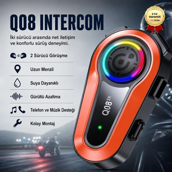 Q08 2X Intercom Motosiklet Bluetooth Kulaklık 2 Sürücü Görüşme, Uzun Menzil, ürün görseli 1