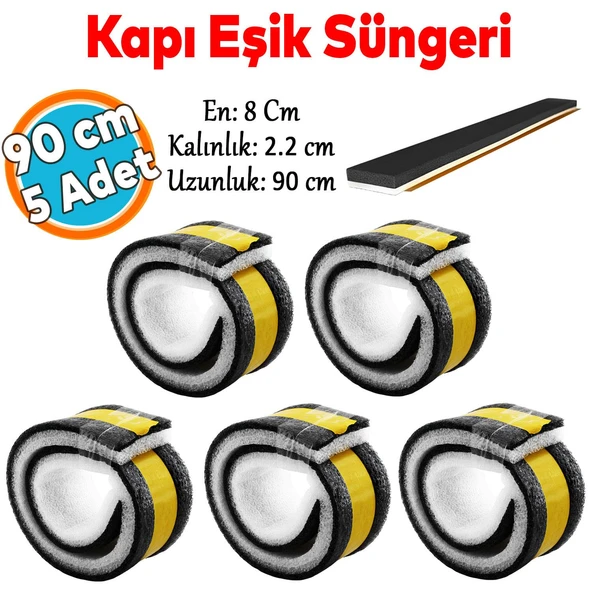 Yapışkanlı Kapı Altı Eşik Süngeri İnce Köpük Soğuk İzolasyon Bandı Fitili Toz Böcek Engelleme 90 cm 5 Adet ürün görseli 1