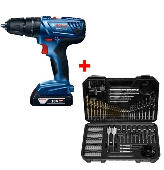 BOSCH GSB 180-LI Akülü Darbeli Vidalama + V-Line 103 Parça Aksesuar Seti ürün görseli 1
