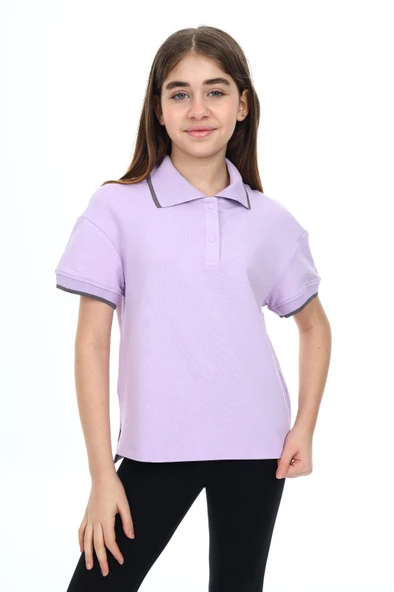 Toontoy Kız Çocuk Baskılı Polo Yaka Çıtçıtlı Kısa Kollu Tişört - Yırtmaçlı ürün görseli 1