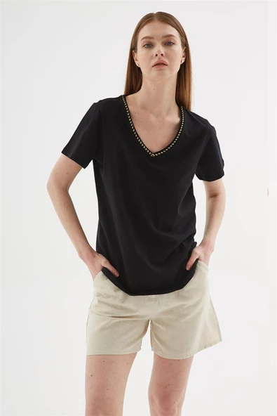 FASHION FRIENDS KADIN V YAKA T-SHİRT 25Y0478K1 ürün görseli 1