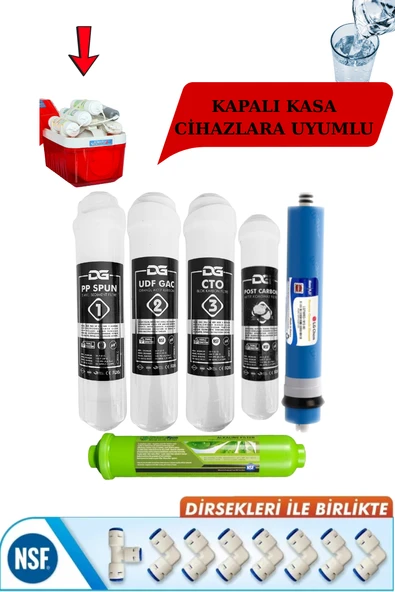 Kapalı Kasa 12 Inç Su Arıtma Cihazı Filtresi 6 Aşamalı 80 Gpd LG Membranlı Inline SETİ ALKALİN- ürün görseli 1