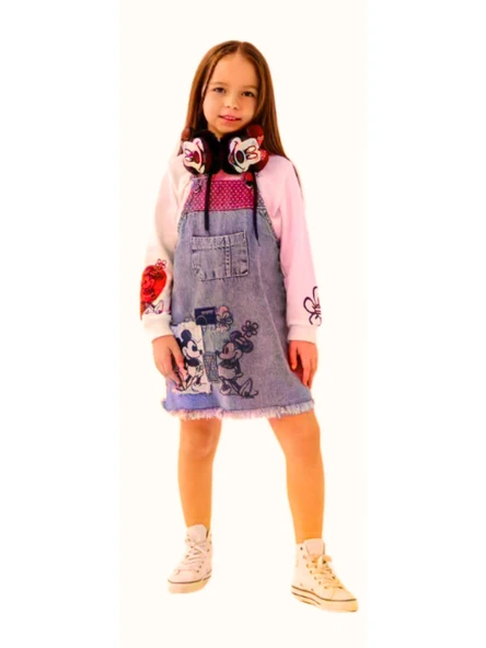 MINNIE DESENLİ KULAKLIKLI JİLELİ JEANS KIZ TAKIM ürün görseli 1
