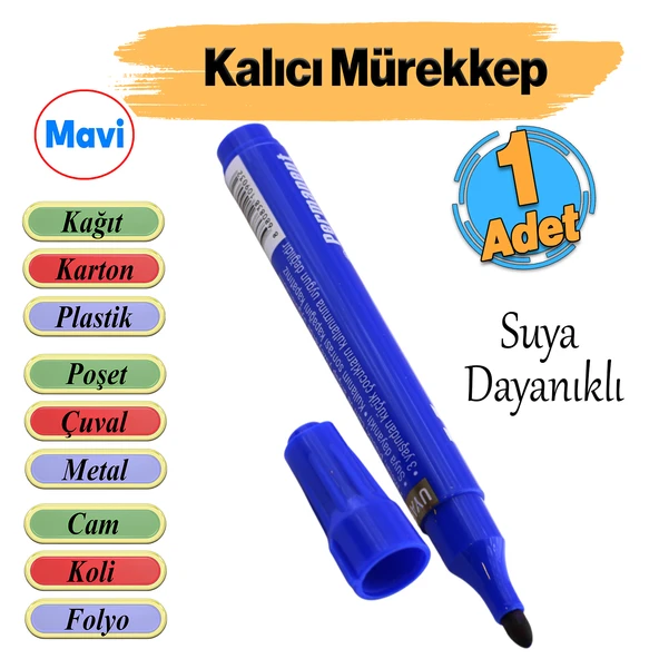 Kalıcı Çıkmaz Koli Kalemi Suya Dayanıklı İşaretleme Markalama Mavi Kalem Metal Cam Çuval Folyo ürün görseli 1