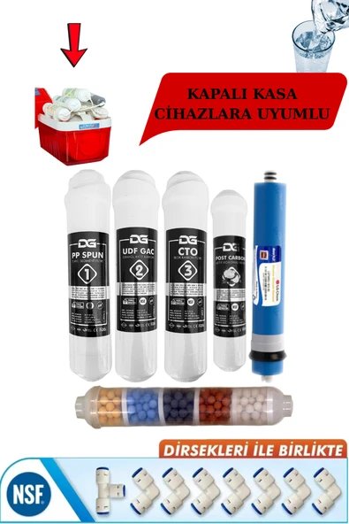 Kapalı Kasa 12 Inç Su Arıtma Cihazı Filtresi 6 Aşamalı 80 Gpd LG Membranlı Inline SETİ- ürün görseli 1