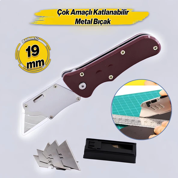 Çok Amaçlı Metal Maket Bıçak Halı Bıçağı Maket Bıçağı 5 Adet Yedek Bıçak Küçük Değiştirilebilir ürün görseli 1