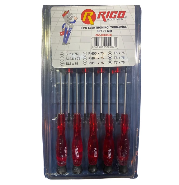 Rico RK0060 9 Parça Elektronikçi Tornavida Set 75 MM ürün görseli 1