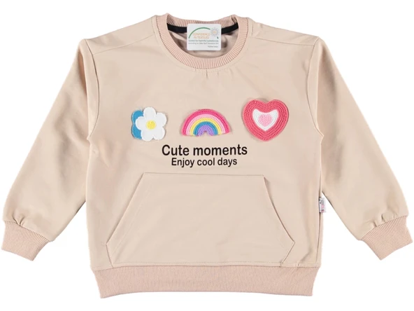 GÖKKUŞAĞI NAKIŞLI KANGURU CEPLİ KIZ SWEATSHIRT ürün görseli 1