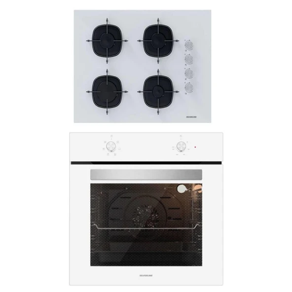 Silverline 2'li ikili Beyaz Cam Ankastre Set CS5665W01 65cm ocak - BO6501W01 Turbo ürün görseli 1