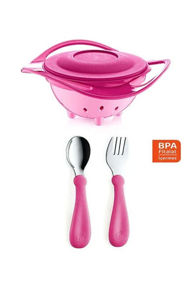 Babyjem Dökülmeyen Tabak Pembe Paslanmaz Çelik Çatal Kaşık Takımı Pembe ürün görseli 1