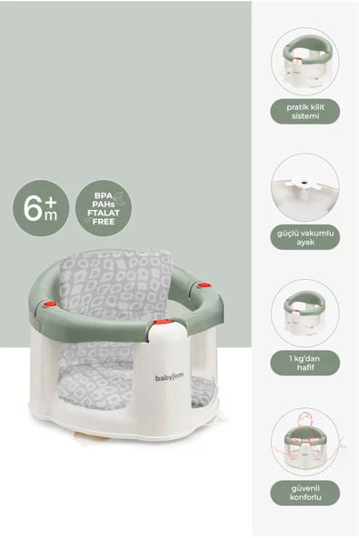 Babyjem Önden Açılır Mama Sandalye Oturağı Ve Minderi -  2 ' Li Set Soft Yeşil ürün görseli 1