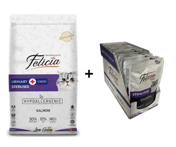Felicia Sterilised Somonlu Kısırlaştırılmış Kedi Maması 12 kg + 12 Adet Felicia Somonlu Kısır Yaş Mama 85 Gr ürün görseli 1