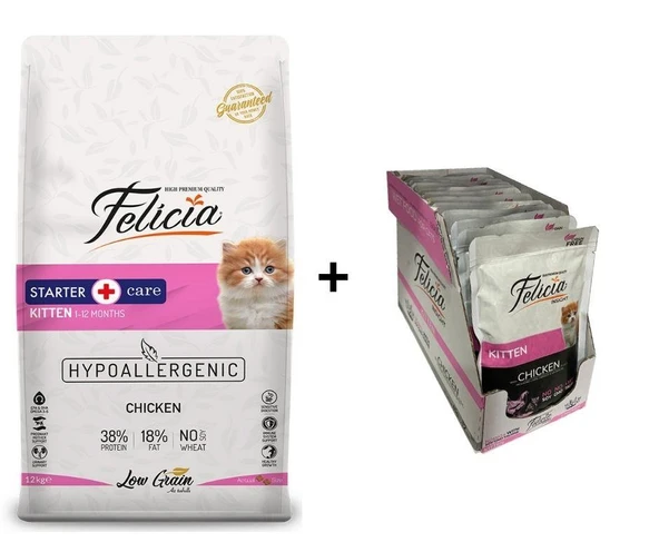 Felicia Yavru Tavuklu Kedi Maması 12 kg + 12 Adet Felicia Tavuklu Yavru Yaş Mama 85 Gr ürün görseli 1