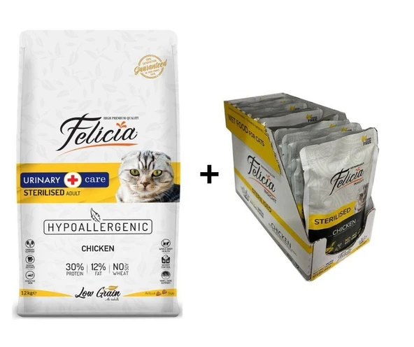 Felicia Tavuklu Kısırlaştırılmış Yetişkin Kedi Maması 12 Kg + 12 Adet Felicia Tavkulu Kısır Yaş Mama 85 Gr ürün görseli 1