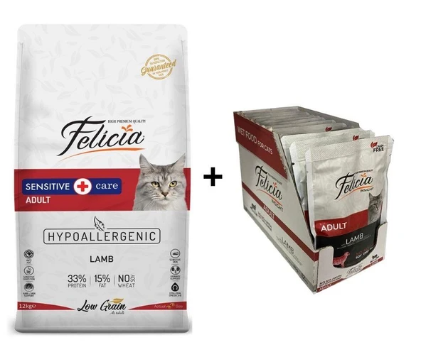 ​Felicia Kuzulu Yetişkin Kedi Maması 12 Kg + 12 Adet Felicia Kuzulu Yaş Mama 85 Gr ürün görseli 1