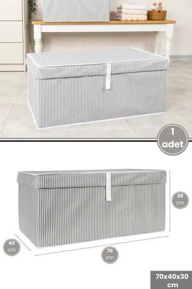 Mega Plus Kutu Hurç, Yorgan Yastık Çarşaf Dolapiçi Düzenleyici Mukavva Destekli (70x40cm) 1 Adet Gri ürün görseli 1