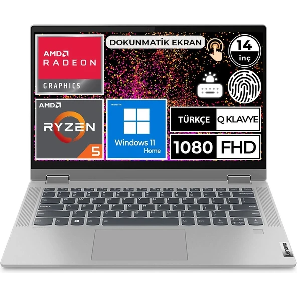 Ideapad Flex 5 Ryzen 5 5500U 8gb Ram 512GB SSD 14" Windows 11 Dokunmatik Ekran 82HU00EETX ürün görseli 1