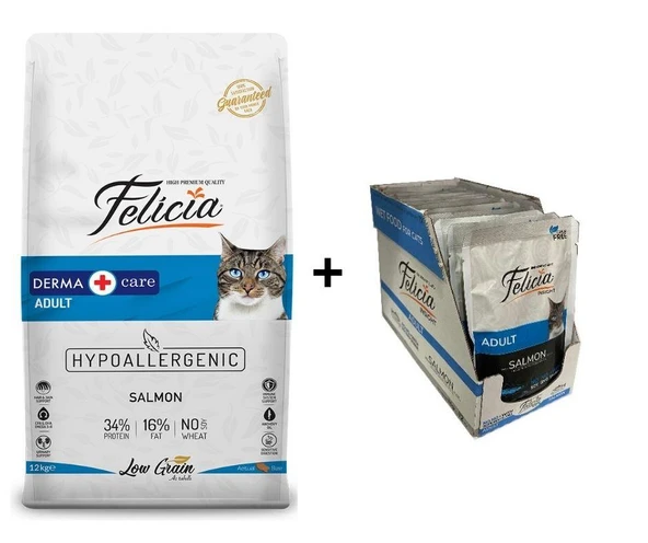 Felicia Somonlu Yetişkin Kedi Maması 12 kg + 12 Adet Felicia Somonlu Yaş Mama 85 Gr ürün görseli 1