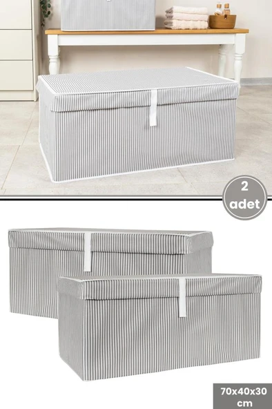 Mega Plus Kutu Hurç, Yorgan Yastık Çarşaf Dolapiçi Düzenleyici Mukavva Destekli (70x40cm) 2 Adet Gri ürün görseli 1