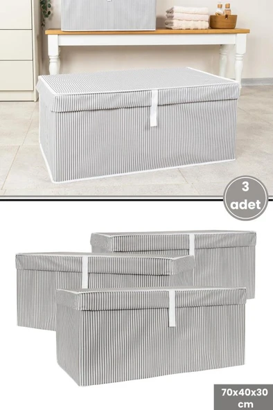 Mega Plus Kutu Hurç, Yorgan Yastık Çarşaf Dolapiçi Düzenleyici Mukavva Destekli (70x40cm) 3 Adet Gri ürün görseli 1