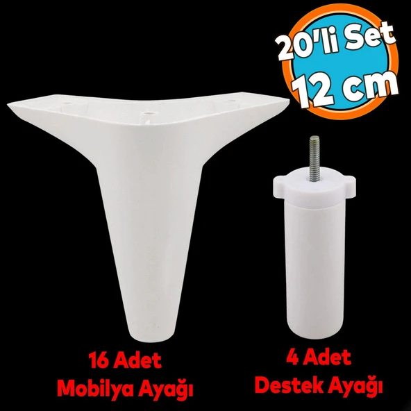 20'li Set Mobilya Koltuk Kanepe Tv Ünitesi Yükseltme Destek Ayağı 12 cm Beyaz Ayakları 20'li Set ürün görseli 1