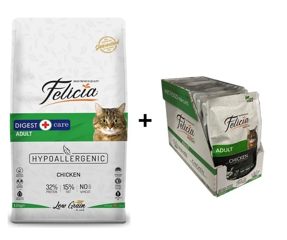 Felicia Yetişkin Tavuklu Kedi Maması 12 kg + 12 Adet Felicia Tavuklu Yaş Kedi Maması 85 Gr ürün görseli 1