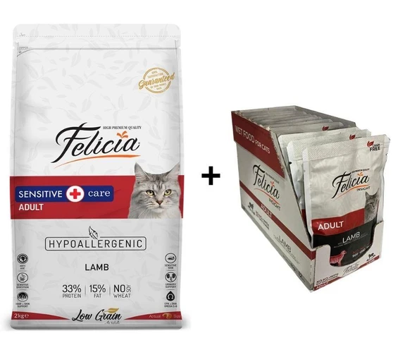 Felicia Kuzulu Yetişkin Kedi Maması 2 Kg + 12 Adet Felicia Kuzulu Yaş Mama 85 Gr ürün görseli 1
