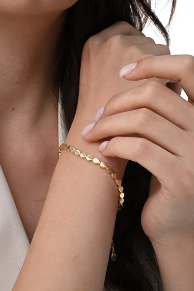 Gümüş altın yaldızlı modern görünümlü damla su yolu bileklik SGTL12849GOLD ürün görseli 1