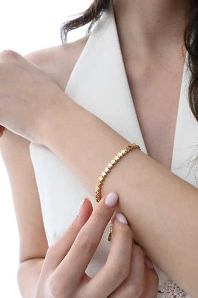 Gümüş altın yaldızlı modern görünümlü kayan yıldızlar bileklik SGTL12856GOLD ürün görseli 1
